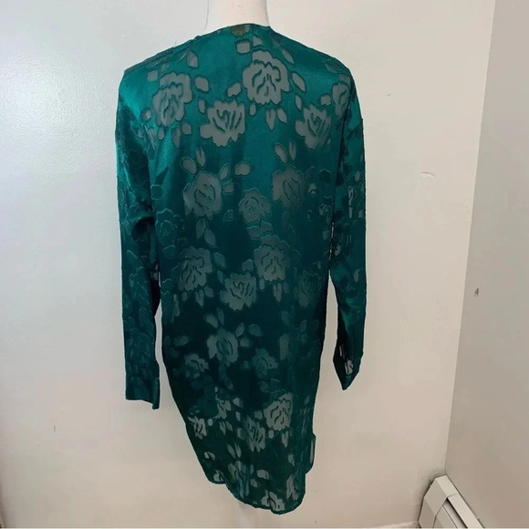 Victoria Secret Gold Label Night Shirt Medium Long Sleeve Semi Sheer Green Vtg - Picture 7 of 13